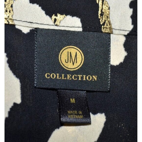 JM Collection Black Print Tunic 3/4 Sleeve V-Neck Blouse Size M Metallic Sequin - Picture 9 of 11